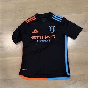 Adidas Black NYCFC Soccer Jersey with Orange and Blue